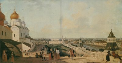 منظر لموسكو من شرفة قصر الكرملين باتجاه جسر موسكفوريتسكي. توقيت بواسطة جيرارد ديلابارت